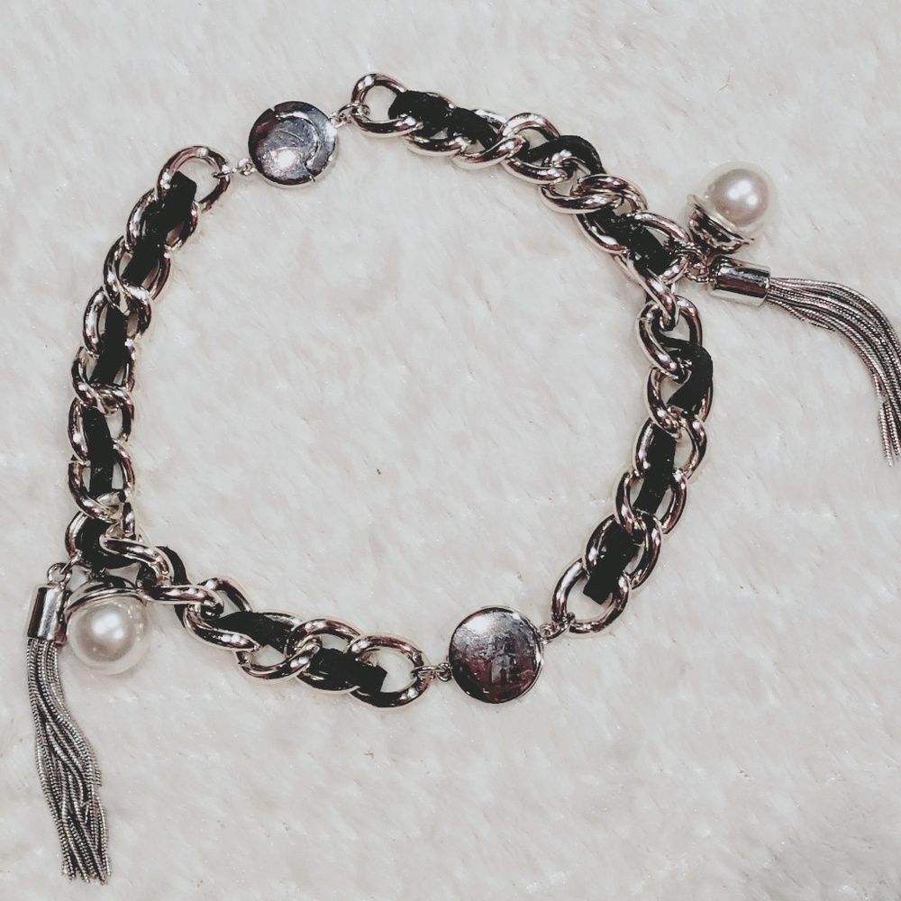 Chico's Silver & Black Suede Braided Necklace